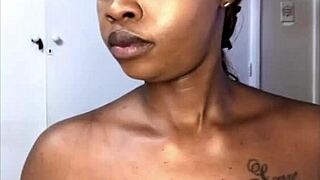 This nasty ebony housewife spits while getting her curvy pussy fucked hard by lover