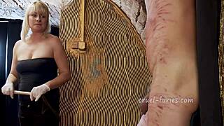 Cruel Blonde Milf Mistress Brutally Whips Submissive Guy's Aching Cock