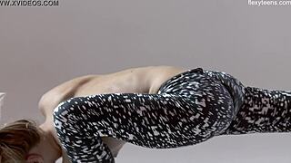 russian gymnast rita spreads hairy pussy legs wide in yoga gym splits