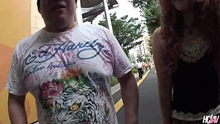 Slutty Japanese babe Sarina Tsubaki drops to knees for outdoor cock sucking and deepthroat action!