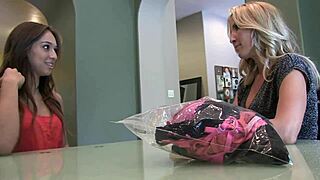 Blonde milf cougars Britney Foster and Sara Luvv masturbate shaved pussies together solo style.