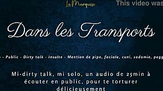 French tease dirty talks while masturbating public transport