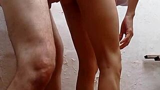 bareback doggystyle pounding neighbor's pussy on backyard balcony homemade