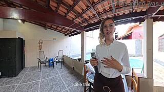 Reporter caught breaking in must strip naked outdoors in humiliation. Blackmailed into wet public exposure.