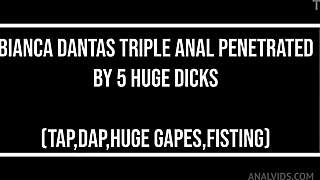 Bianca Dantas gets fisted hard by lezdom domme then triple anal gangbanged by five huge cocks with massive gapes atm in 5on1 tap dap.