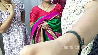 Desi bhabhi and friend in sarees share hot threesome sex with her best friend