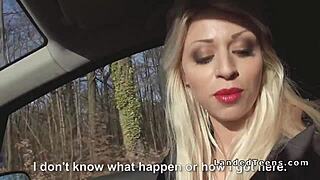 Blonde with red lips, wanna suck this cock deep in the car right now?