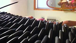 Milf steps out of steamy shower and slips into fresh clothes casually