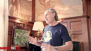 Old man and friend double team fat women's shaved pussies