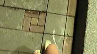 Shemale Ting Xuan teases with butt plug outdoors slipping off her panties slow