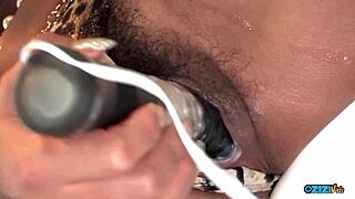Brunette Uses Vibrator on Hairy Pussy Before Doggystyle Cowgirl Fuck and Cumshot