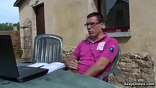 busty french milf housewife bends in garden for raw anal pounding by young stud's monster cock