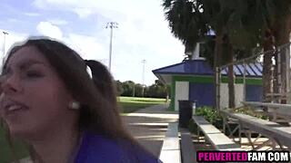 stepsister gives a pov blowjob then we fuck in the car outdoors