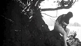 Vintage hairy beavers bare all in wild nature settings