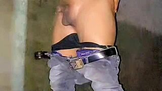 Feminized sissy faggot flashes small cock publicly then pisses