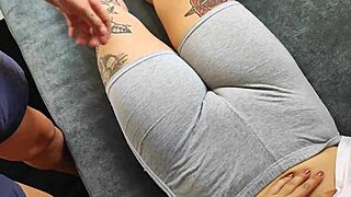 Who wouldn't worship this fat tight Latina pussy bulging through leggings?