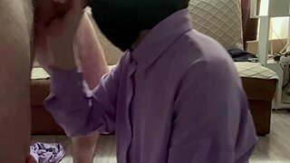 they start fucking on the bed while a movie plays in the background, ending with a massive facial blast.