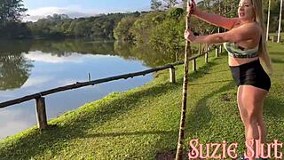 lonely brazilian blonde can't resist stranger's cock fucking her mature pussy in park quickie!