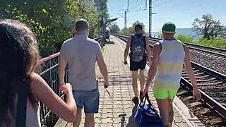 four foresters fuck lonely widow's pussy and ass hardcore in woods