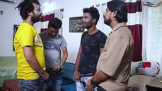 Desi mallu bhabhi alone at home takes four local boys in every hardcore position gangbang.