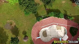 Bizarre lesbians peeing and fingering outdoors together