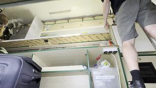 damn she cleans food truck in sexy uniform flashing shaved pussy for customers!