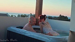 steamy jacuzzi blowjob from wet redhead in tight dress