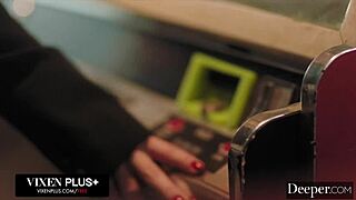 Deeper in restaurant, submissive chanel camryn worships dom's cock