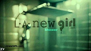 adorable brunette beauty steps into the refreshing shower