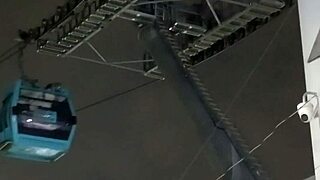 Trans teen lifts miniskirt on cablebus to flash hard cock