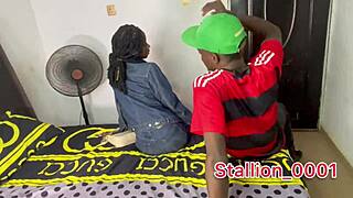 The skinny ebony teen 18+ with big clit gets her tight pussy rammed hard until creampie overflow