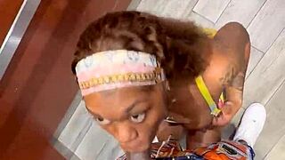 Monster black cock rips clothes for sloppy wet pussy pounding in public elevator