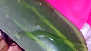 heat makes her spread legs wide no panties shaved big pussy takes wet cucumber deep squirts