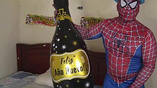 Beautiful big ass stepmom rings in new year sucking spider-man's cock homemade blowjob tits out