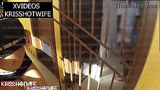 kriss hotwife flashes her big ass tits in hotel corridor for cuckold old slut couple outdoor public fun