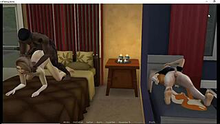In Sims 4 game a milf mother-in-law watches old interracial cuckold scene with not son.