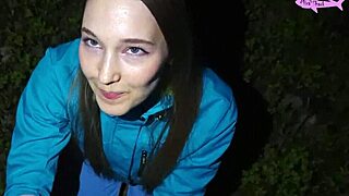 Lost teen's tight pussy pounded hard in forest return fuck