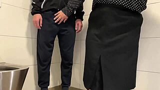 Curvy stepmom drains stepson's load in risky public toilet bang