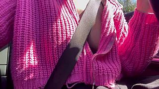 hey italian milf artemisia flashes those juicy big tits driving around