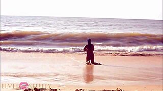 Ebony thot twerks naked on beach begging for dick part one