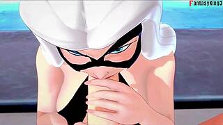 felicia hardy black cat gives bikini blowjob in spiderman hentai fantasy