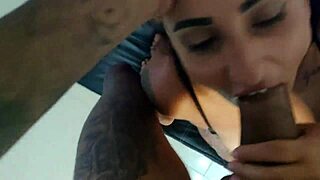 Natural big tits milf lactates sprays milk on huge cock while sucking