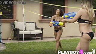 Huge Tits Milf Latina Washes Car in Lingerie with Friends