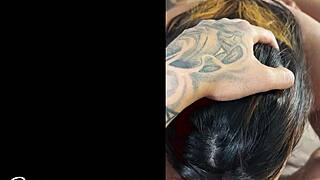 chubby brazilian ebony chats before sloppy backstage blowjob