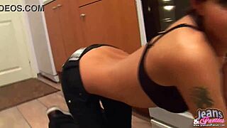 Petite African Teen Babe Tries On Tight Skinny Jeans and Panties