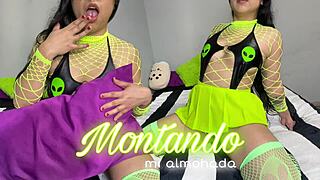 closeup skinny teen squirts hard humping pillow n riding wet pussy orgasm