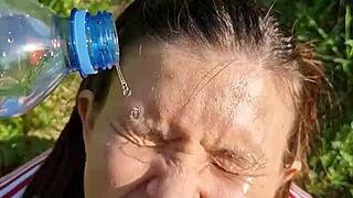 slamming wet 18+ girl's slobbery mouth deep in forest heat with pigtails sneakers shorts!