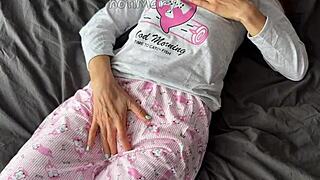 horny 18yo teen fingers shaved pussy squirts hard takes big cock cumshot closeup