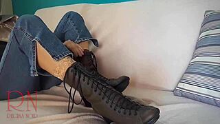 her boots fetish drives the milf's kinky domination over submissive slave