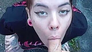 brazilian blonde gives blowjob and takes big cock bareback in garden